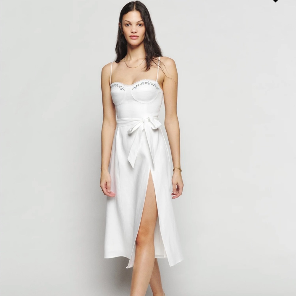NWT NEW WITH TAGS REFORMATION KIERYN LINEN WHITE EMBROIDERED DRESS SIZE 2